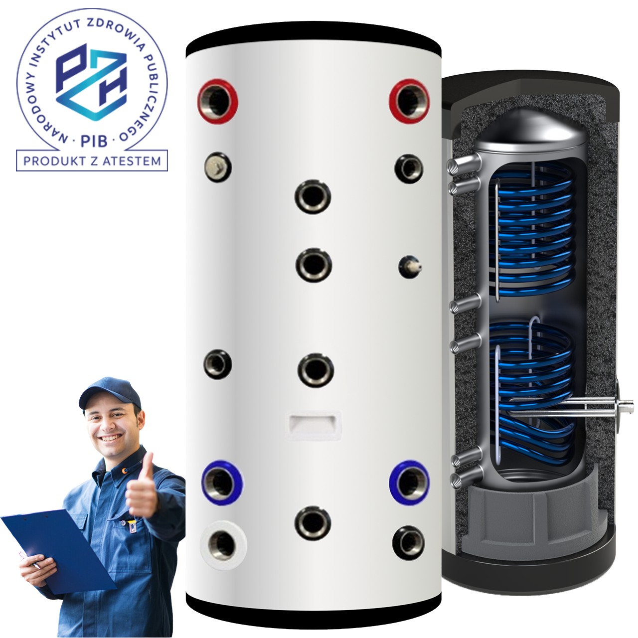 Zasobnik CWU bojler NIERDZEWNY zbiornik ciepłej wody 2 wężownice 300L